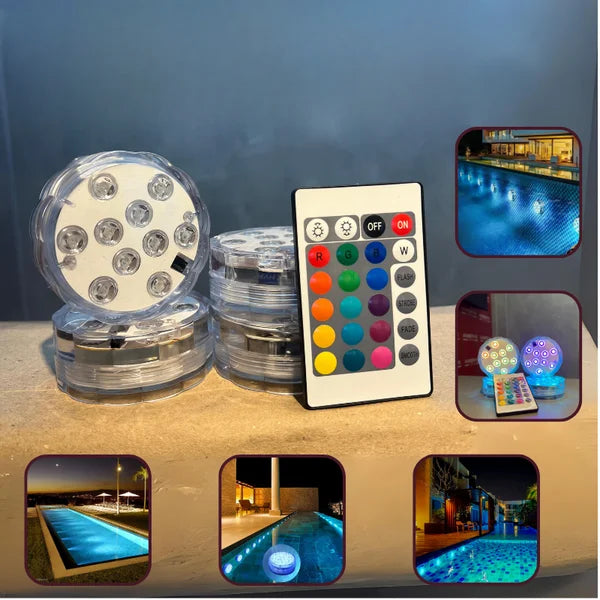 Kit 4 Luminárias de Piscina RGB - Sem Fio Com Controle