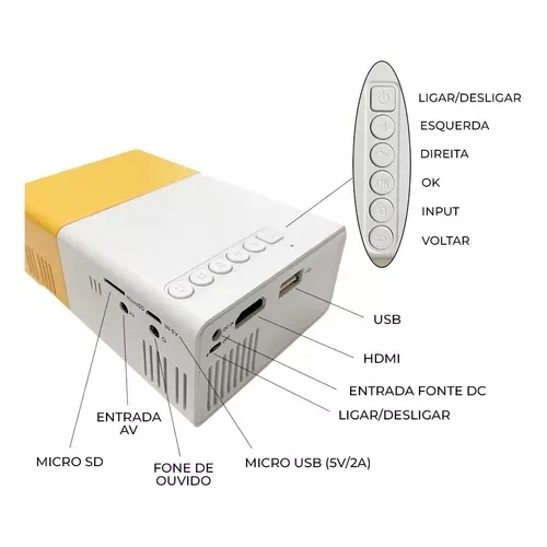 Mini Projetor Led Portátil YG300 HD 1080P - 7