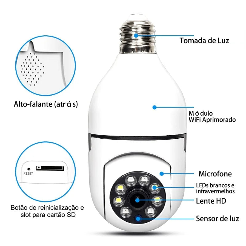 Smart DataCâmera: Lâmpada WiFi 1080P - Segurança